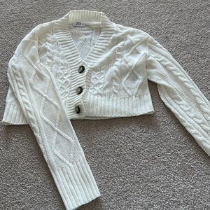 White cardigan sweater